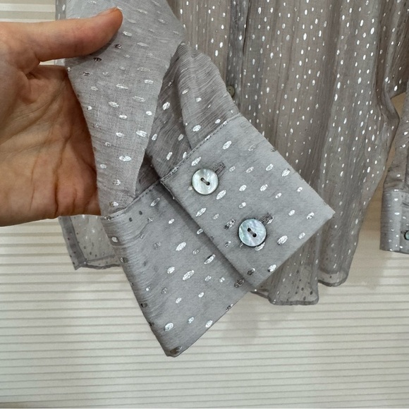 Zara Long Sleeve Button Down Shirt Polka Dot Silver Gray S - Picture 6 of 8